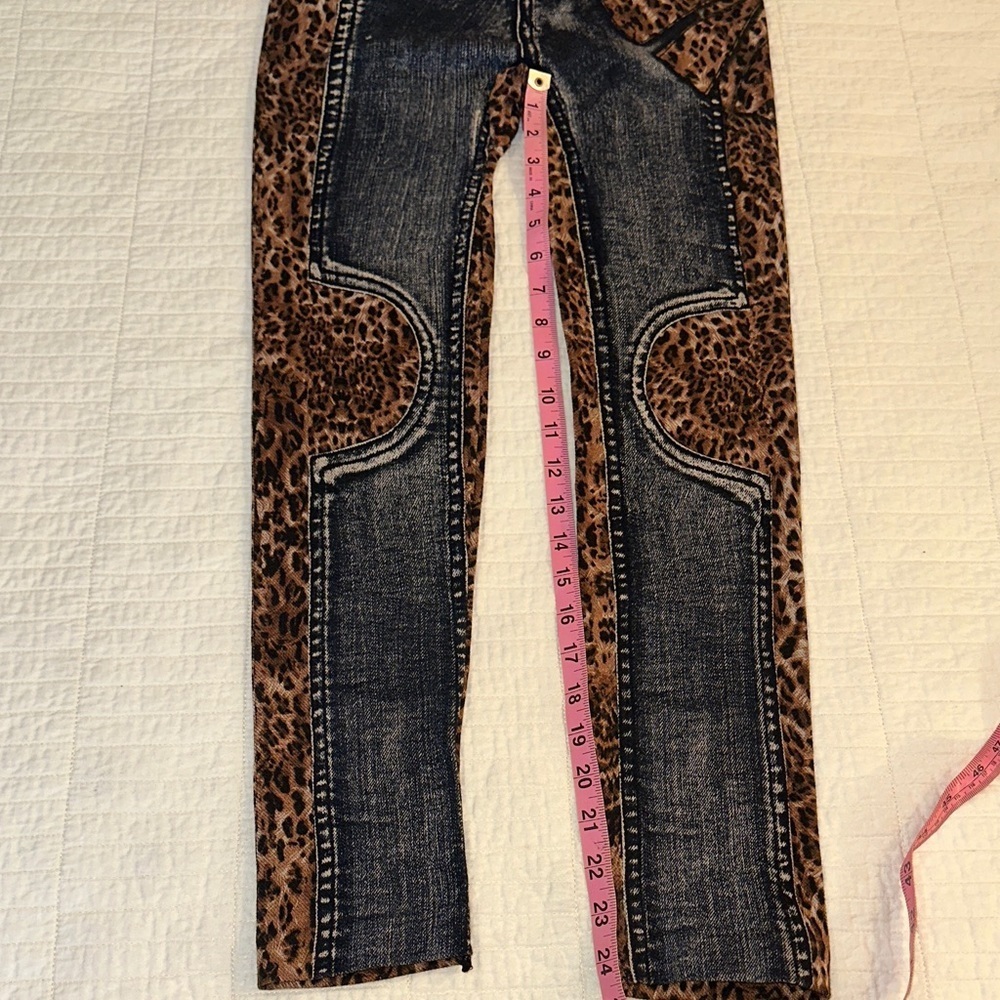 Y2K Denim Look Leggings Leopard Print Vintage One Size NWOT - Picture 8 of 8